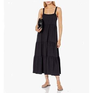 Black Tiered Maxi Sundress w/ Adjustable Straps, THE DROP Size: L